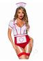 Leg Avenue Nurse Feelgood Snap Crotch Garter Bodysuit With Attached Apron And Hat Headband (2 Piece) - Large - Red/white